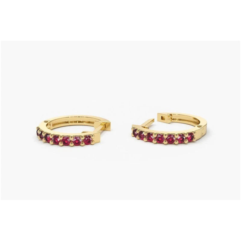 Brinco De Ouro Feminino Solitario Argola Rubis  Luxo