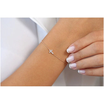 Pulseira Bracelete  Feminina De Ouro Cruz Diamantes