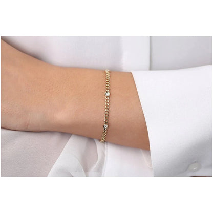 Pulseira Feminina de ouro Bracelete Cubana 3 Diamantes Luxo