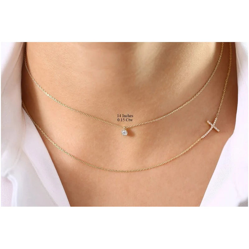 Colar Corrente De Ouro 18k Solitario Diamante  ponto de luz 05pts