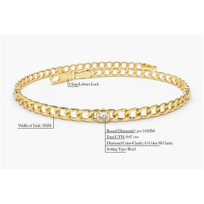 Pulseira Feminina de ouro Bracelete Cubana 3 Diamantes Luxo