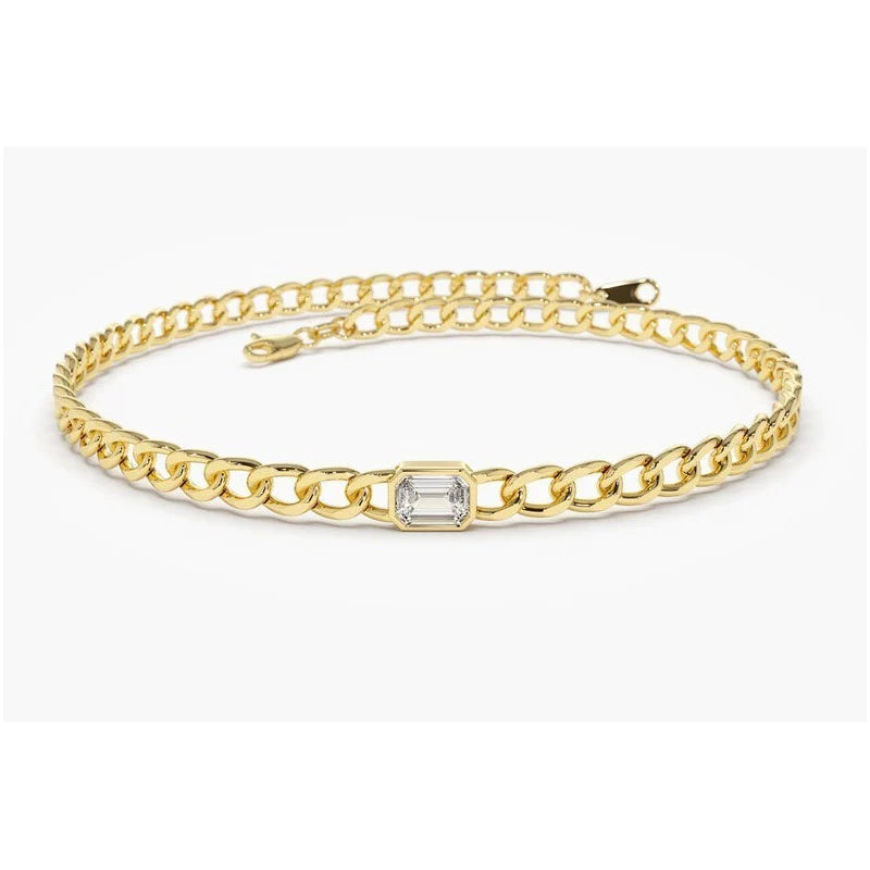 Pulseira Feminina de ouro 18k Elos 1 Diamante Quadrado