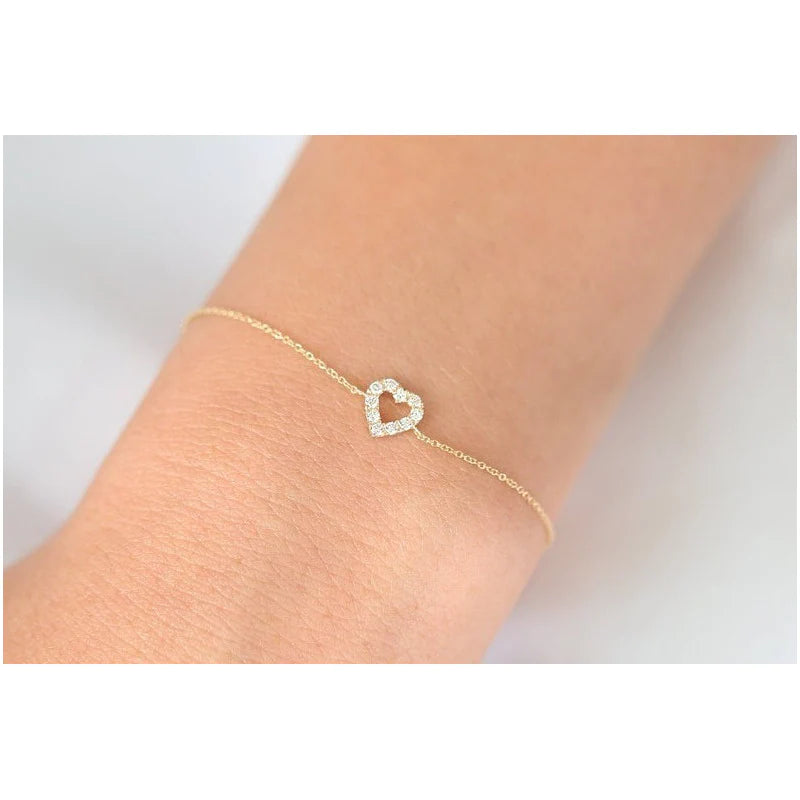 Pulseira  Feminina de Ouro 18k Coraçao Diamantes