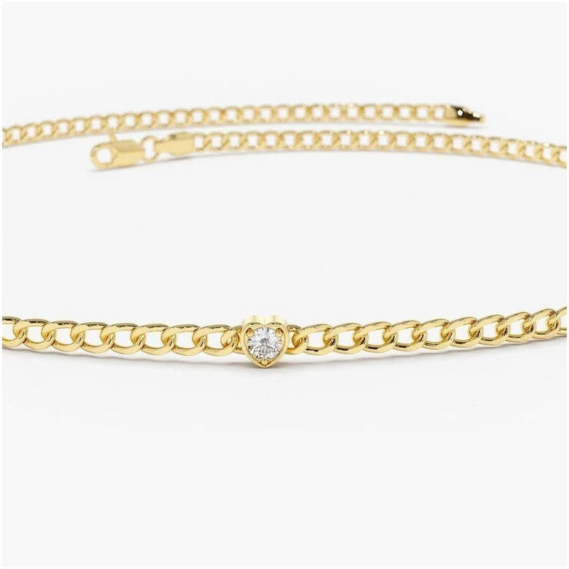 Pulseira feminina de ouro 1 Diamante Solitario Luxo