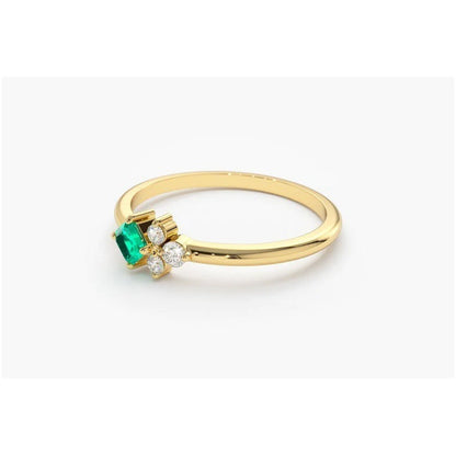 Anel Solitario De Diamante Esmeralda Ouro 18k Noivado