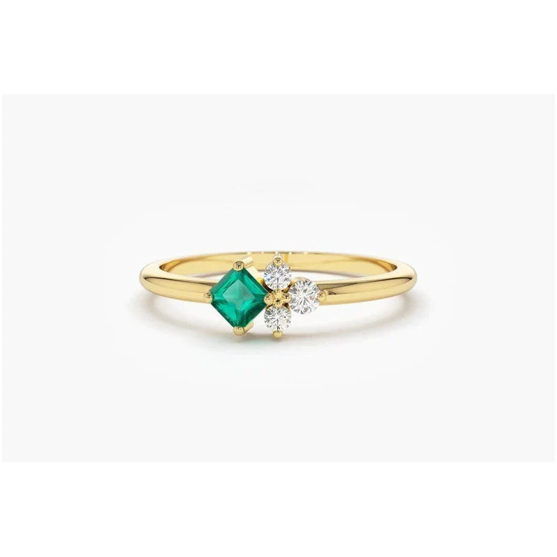 Anel Solitario De Diamante Esmeralda Ouro 18k Noivado