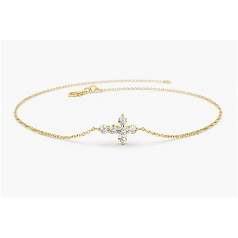 Pulseira Bracelete  Feminina De Ouro Cruz Diamantes