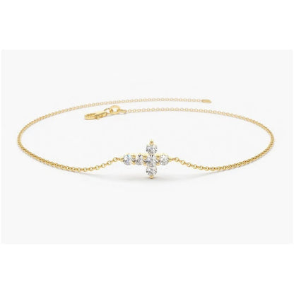Pulseira Bracelete  Feminina De Ouro Cruz Diamantes