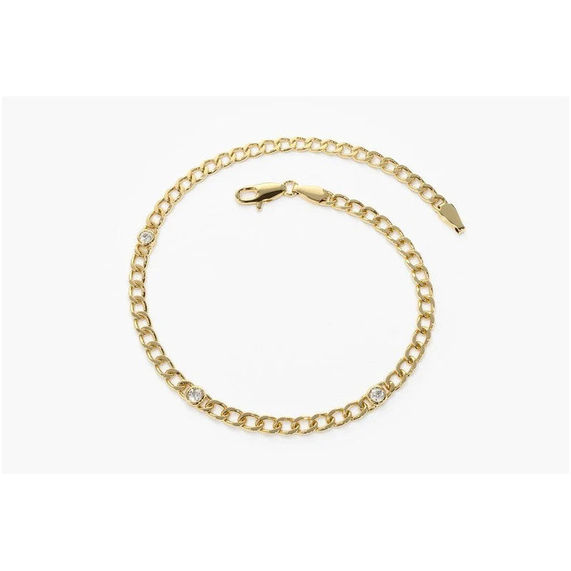 Pulseira Feminina de ouro Bracelete Cubana 3 Diamantes Luxo