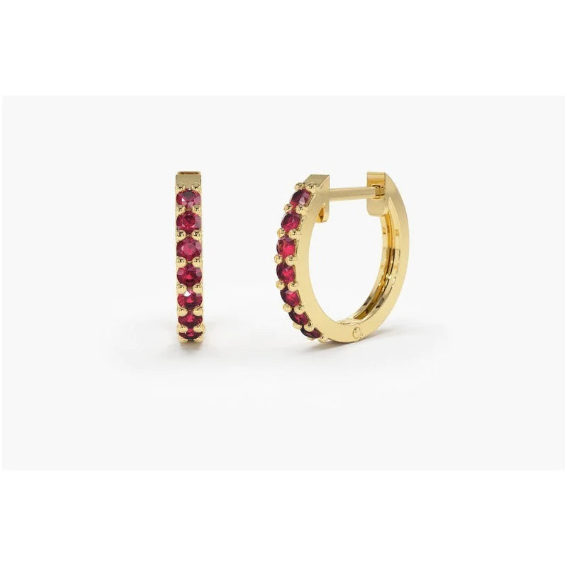 Brinco De Ouro Feminino Solitario Argola Rubis  Luxo