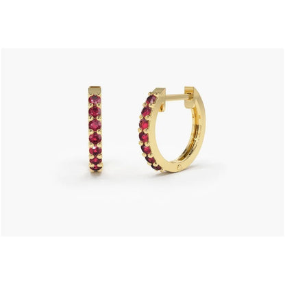 Brinco De Ouro Feminino Solitario Argola Rubis  Luxo