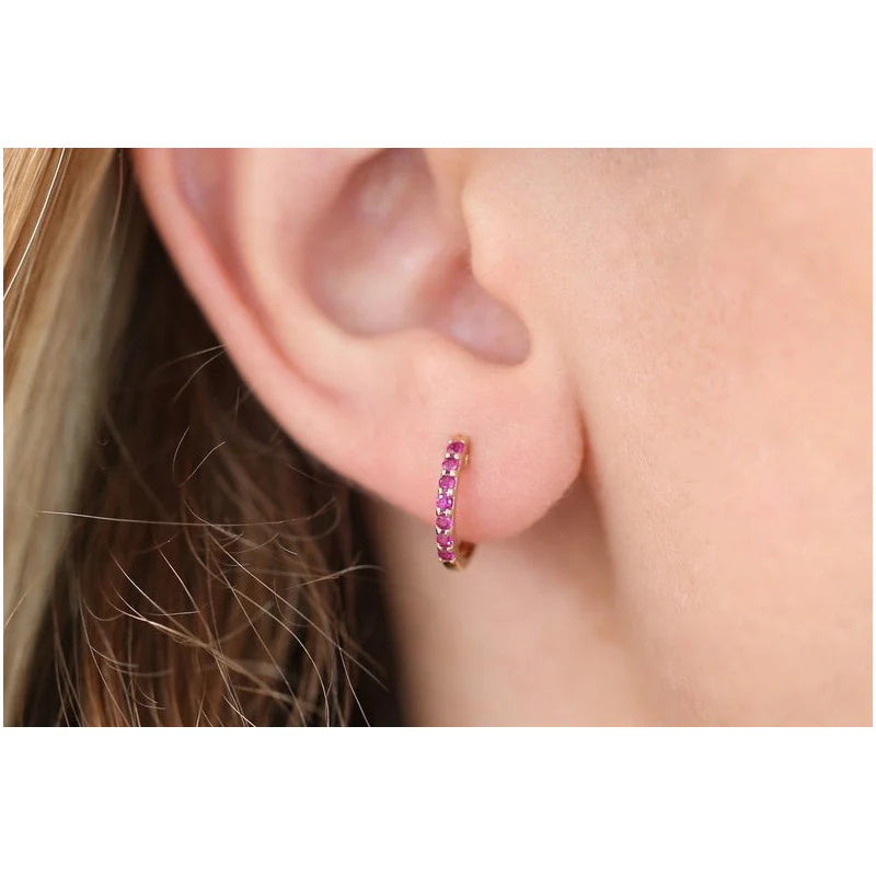 Brinco De Ouro Feminino Solitario Argola Rubis  Luxo