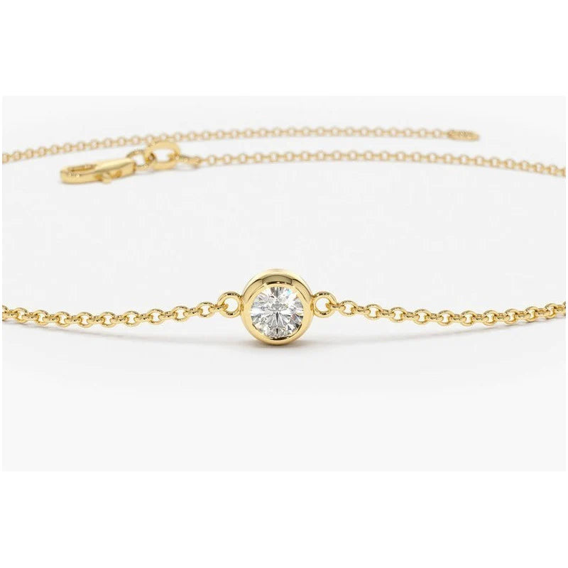 Pulseira De Ouro 18k Feminina Diamante  Solitario