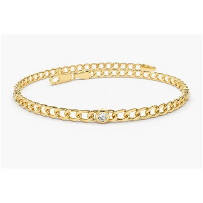 Pulseira Feminina de ouro Bracelete Cubana 3 Diamantes Luxo