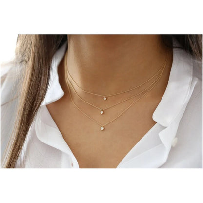 Colar Corrente De Ouro 18k Solitario Diamante  ponto de luz 05pts