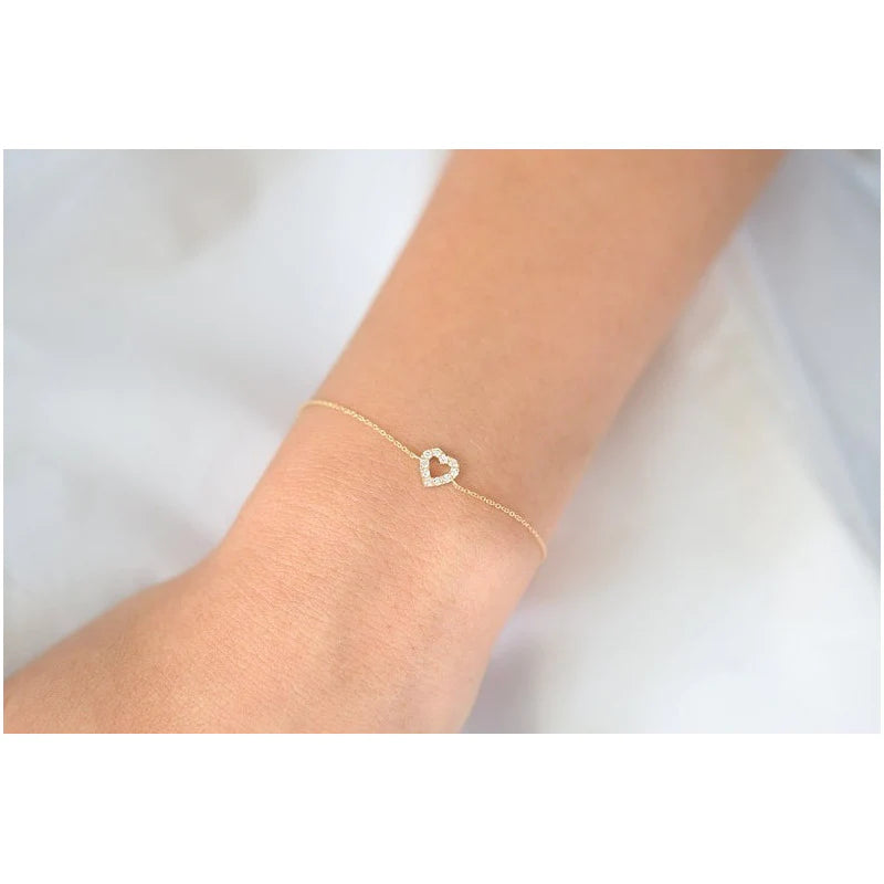 Pulseira  Feminina de Ouro 18k Coraçao Diamantes