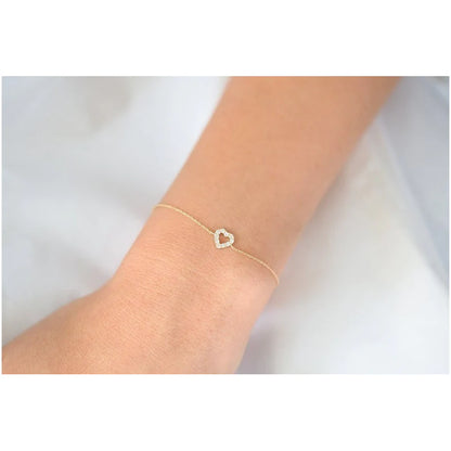 Pulseira  Feminina de Ouro 18k Coraçao Diamantes
