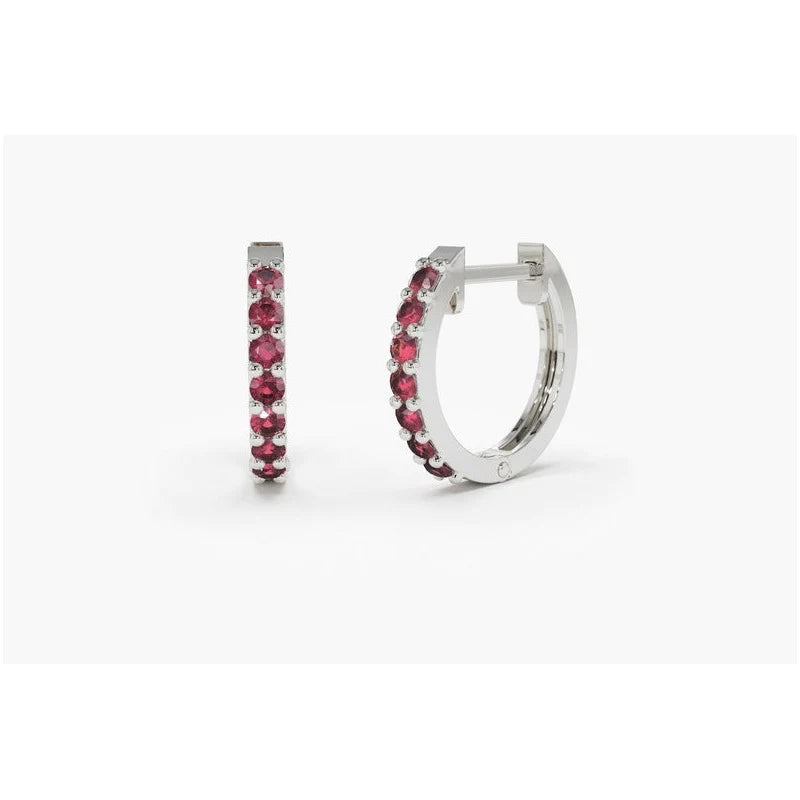 Brinco De Ouro Feminino Solitario Argola Rubis  Luxo