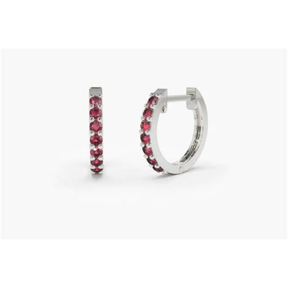 Brinco De Ouro Feminino Solitario Argola Rubis  Luxo