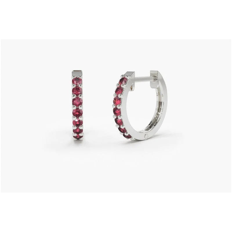 Brinco De Ouro Feminino Solitario Argola Rubis  Luxo