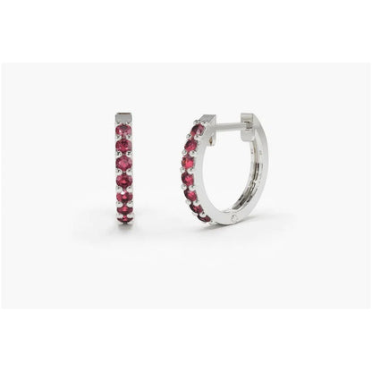 Brinco De Ouro Feminino Solitario Argola Rubis  Luxo