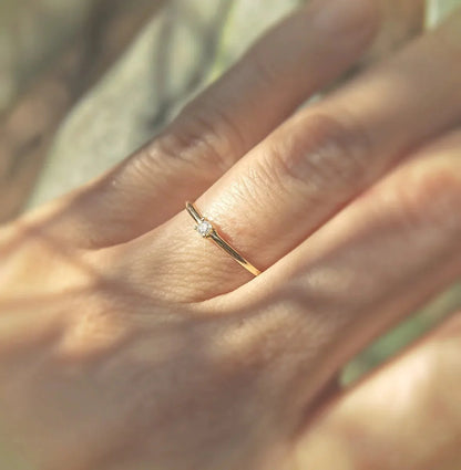 Anel de Noivado Solitario De Diamante Ouro 18k Minimalista