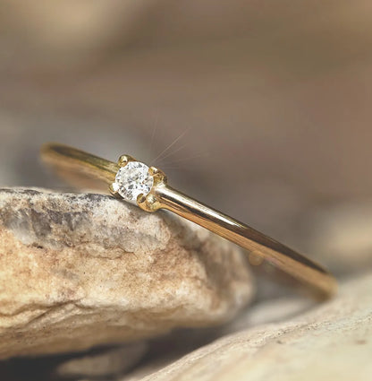 Anel de Noivado Solitario De Diamante Ouro 18k Minimalista