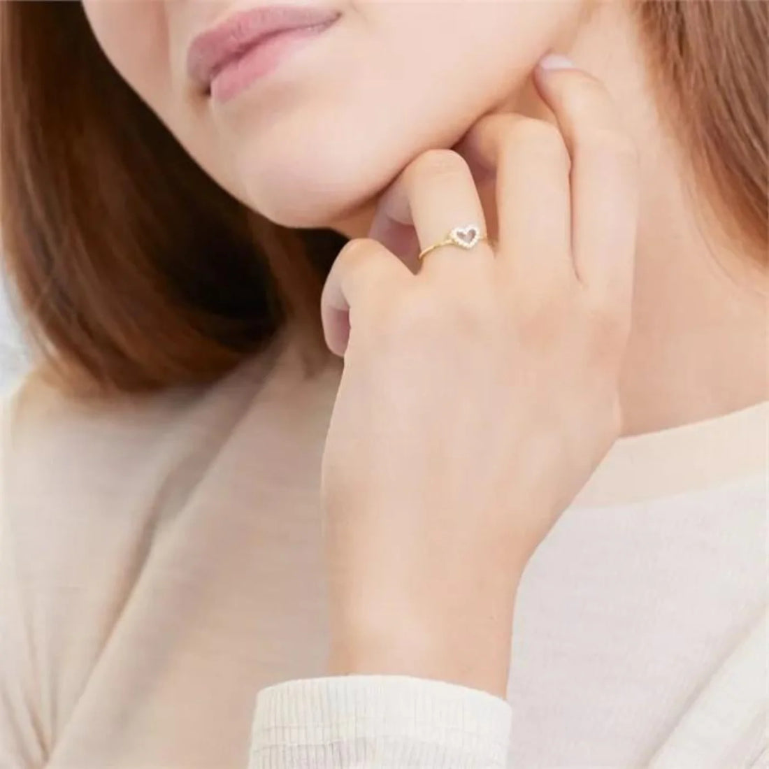 Anel  De Diamante  em Ouro 18k Coração Luxo