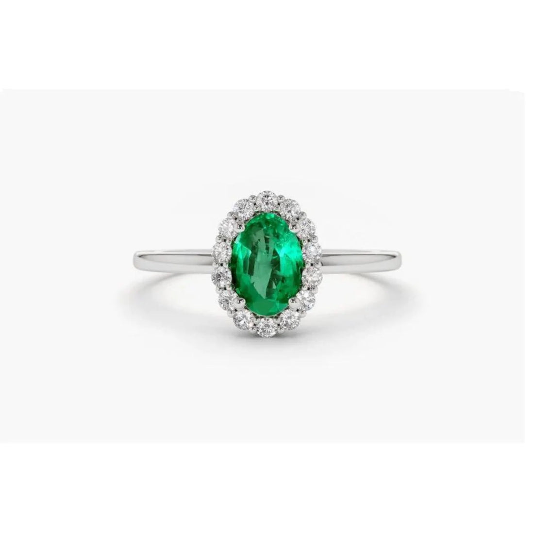 Anel De Noivado em Ouro 18k Solitario Esmeralda e Diamantes Brilhantes