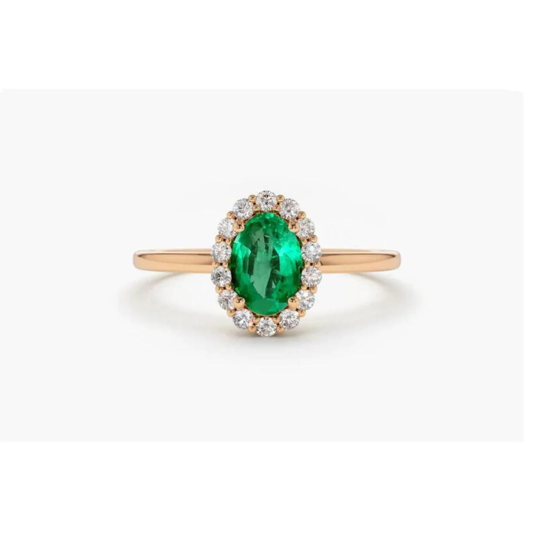 Anel De Noivado em Ouro 18k Solitario Esmeralda e Diamantes Brilhantes