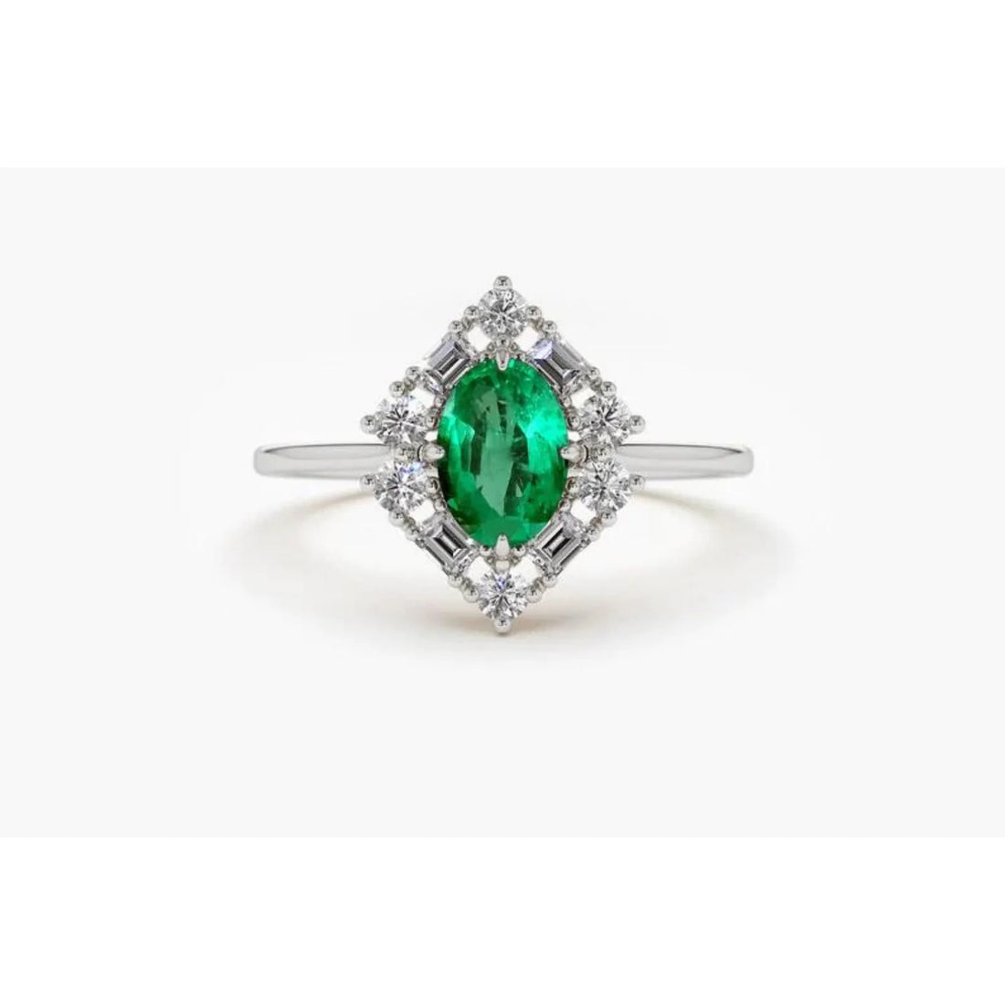 Anel De Noivado em Ouro 18k Solitario Esmeralda e Diamantes Brilhantes
