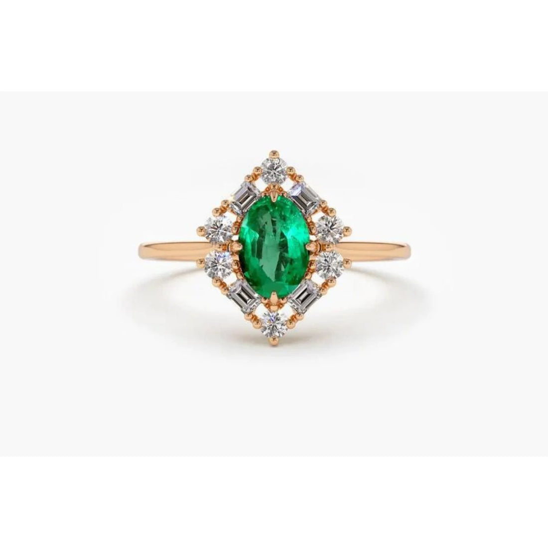 Anel De Noivado em Ouro 18k Solitario Esmeralda e Diamantes Brilhantes