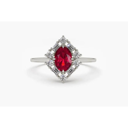 Anel De Noivado em Ouro 18k c/ Rubi e Diamantes Brilhantes