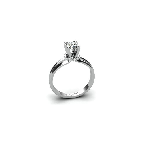 Anel de Noivado Solitario Diamantes Brilhante Ouro Branco 18k Cinderella