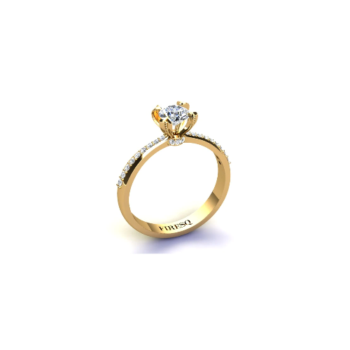 Anel de Noivado Solitario Diamantes Brilhante Ouro Amarelo 18k Anne
