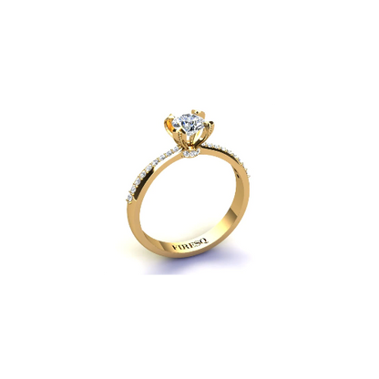 Anel de Noivado Solitario Diamantes Brilhante Ouro Amarelo 18k Anne
