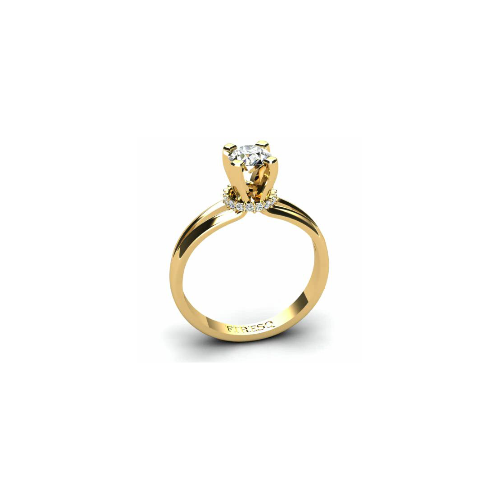 Anel de Noivado Solitario Diamantes Brilhante Ouro Amarelo 18k Cinderella