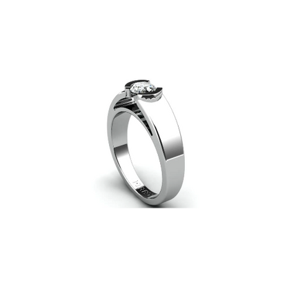 Anel de Noivado Solitario Diamantes Brilhante Ouro Branco Cliff