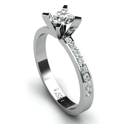 Anel de Noivado Solitario Diamantes Brilhante Ouro Branco 18k Luna