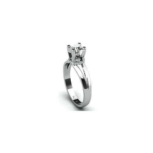 Anel de Noivado Solitario Diamantes Brilhante Ouro Branco 18k Cinderella