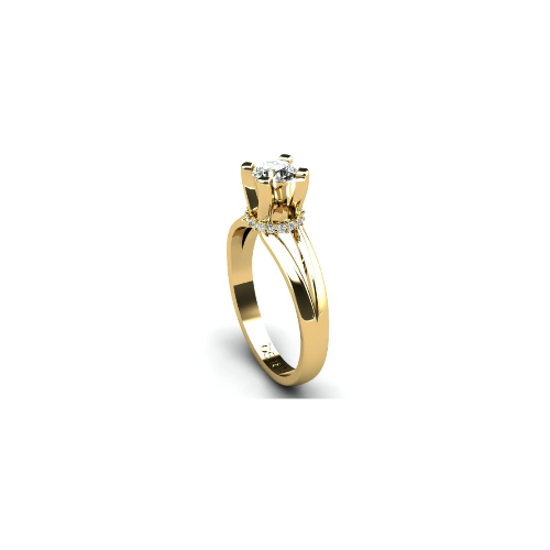 Anel de Noivado Solitario Diamantes Brilhante Ouro Amarelo 18k Cinderella