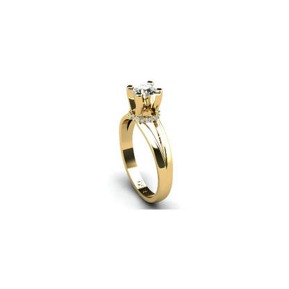 Anel de Noivado Solitario Diamantes Brilhante Ouro Amarelo 18k Cinderella