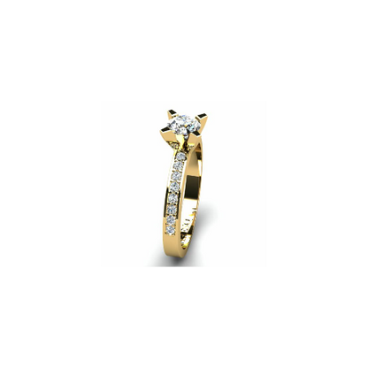 Anel de Noivado Solitario Diamantes Brilhante Ouro Amarelo 18k Luna