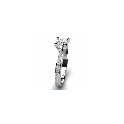 Anel de Noivado Solitario Diamantes Brilhante Ouro Branco 18k Luna