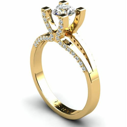 Anel de Noivado Solitario Diamantes Brilhante Ouro Amarelo 18k Miriam