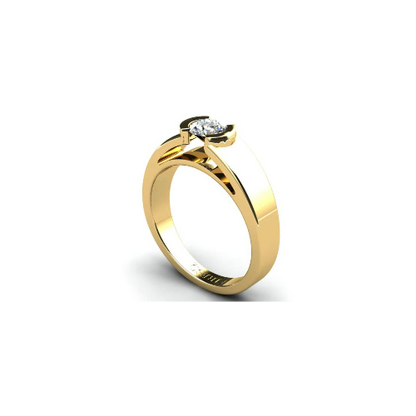Anel de Noivado Solitario Diamantes Brilhante Ouro Amarelo Cliff