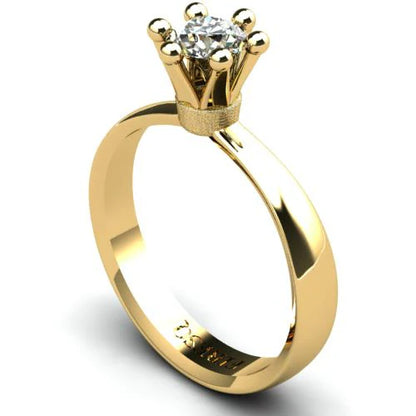 Anel de Noivado Solitario Diamantes Brilhante Ouro Amarelo Coroa