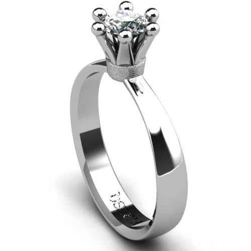 Anel de Noivado Solitario Diamantes Brilhante Ouro Branco Coroa