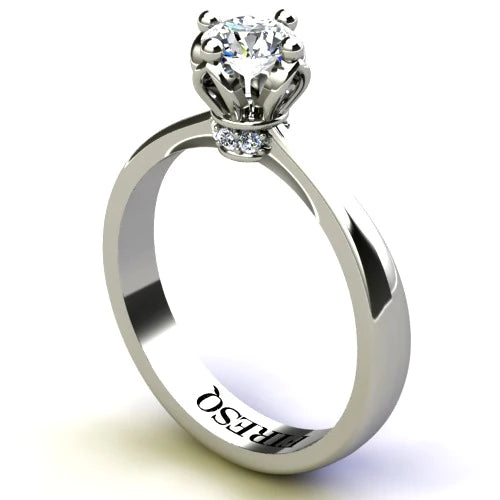 Anel de Noivado Solitario Diamantes Brilhante Ouro Branco Cindy