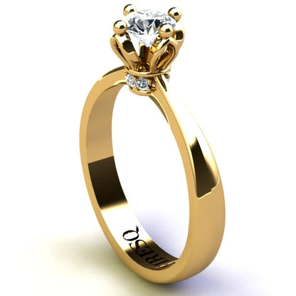 Anel de Noivado Solitario Diamantes Brilhante Ouro Amarelo Cindy